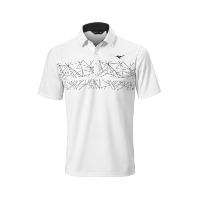 Camisa Polo Mizuno Breath Thermo Estampados Hombre Blancos - Chile M135BVAPFZ